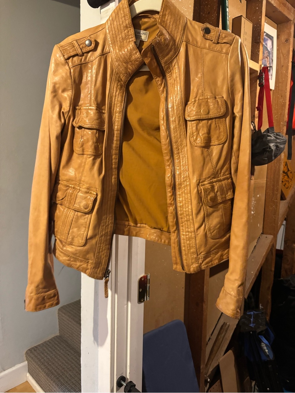 Lucky Brand Men's Camel Leather Bomber Jacket
